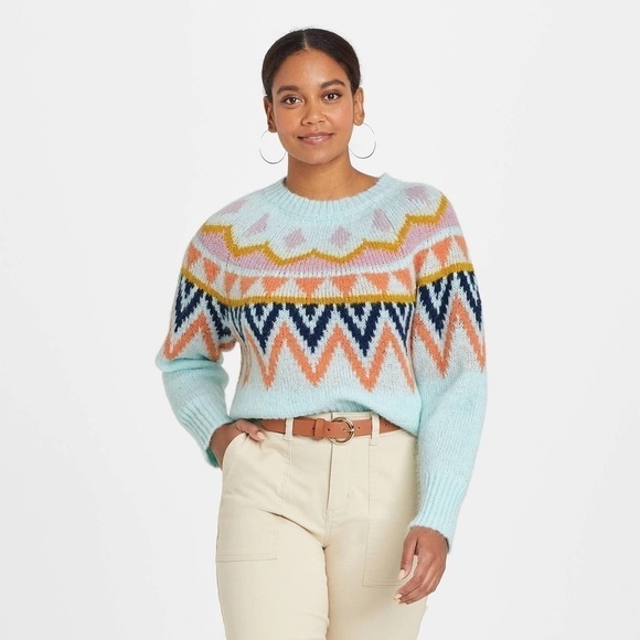 A New Day Woman’s Mint Green Fair Isle Crew Neck Pullover Sweater Plus Size 1X - Picture 3 of 14